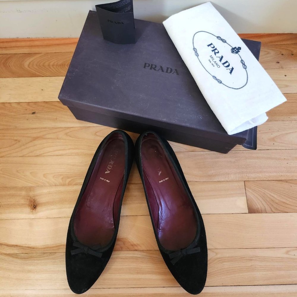 Prada - Black Suede Round-Toe Flats